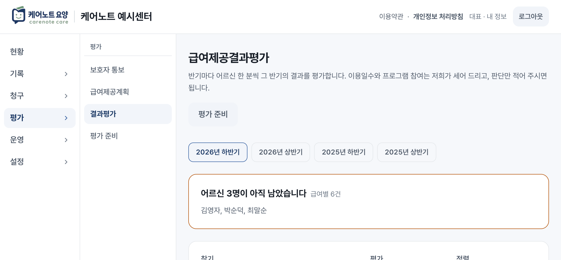 결과평가 화면
